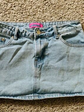 Edikted Light Blue Denim Mini Skirt